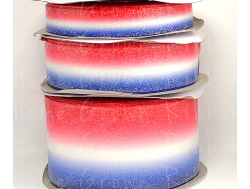 Red, White and Blue Ombre with Super Soft Silver Glitter Overlay - USDR - 7/8