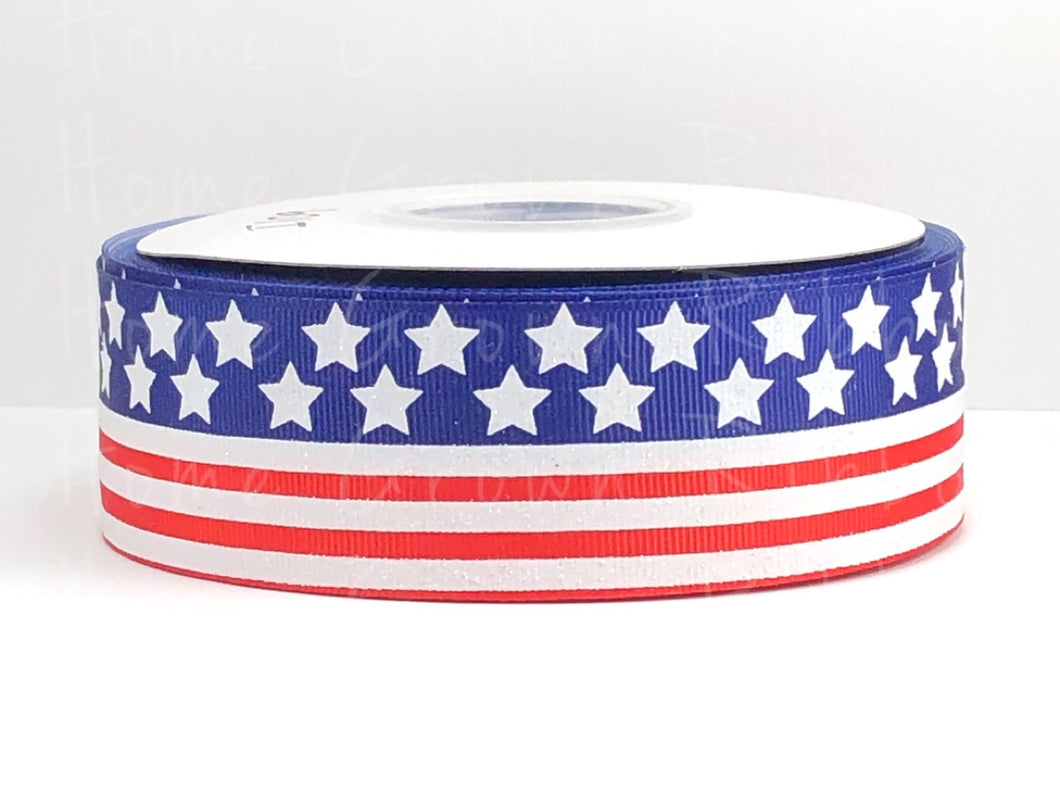 Stars and Stripes Navy and Red American Flag Ribbon - USDR - 1.5 Inch