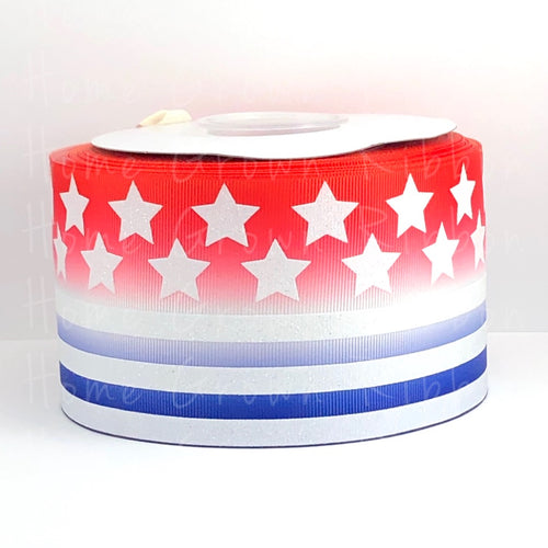 Stars and Stripes on Red, White and Blue Ombre Ribbon - USDR - 3 Inch
