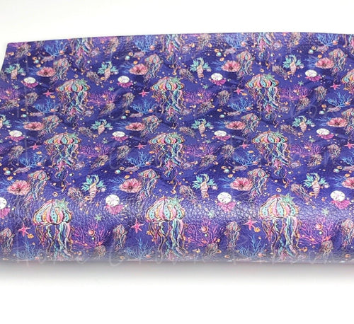 Jellyfish on Blue Faux Leather Sheet