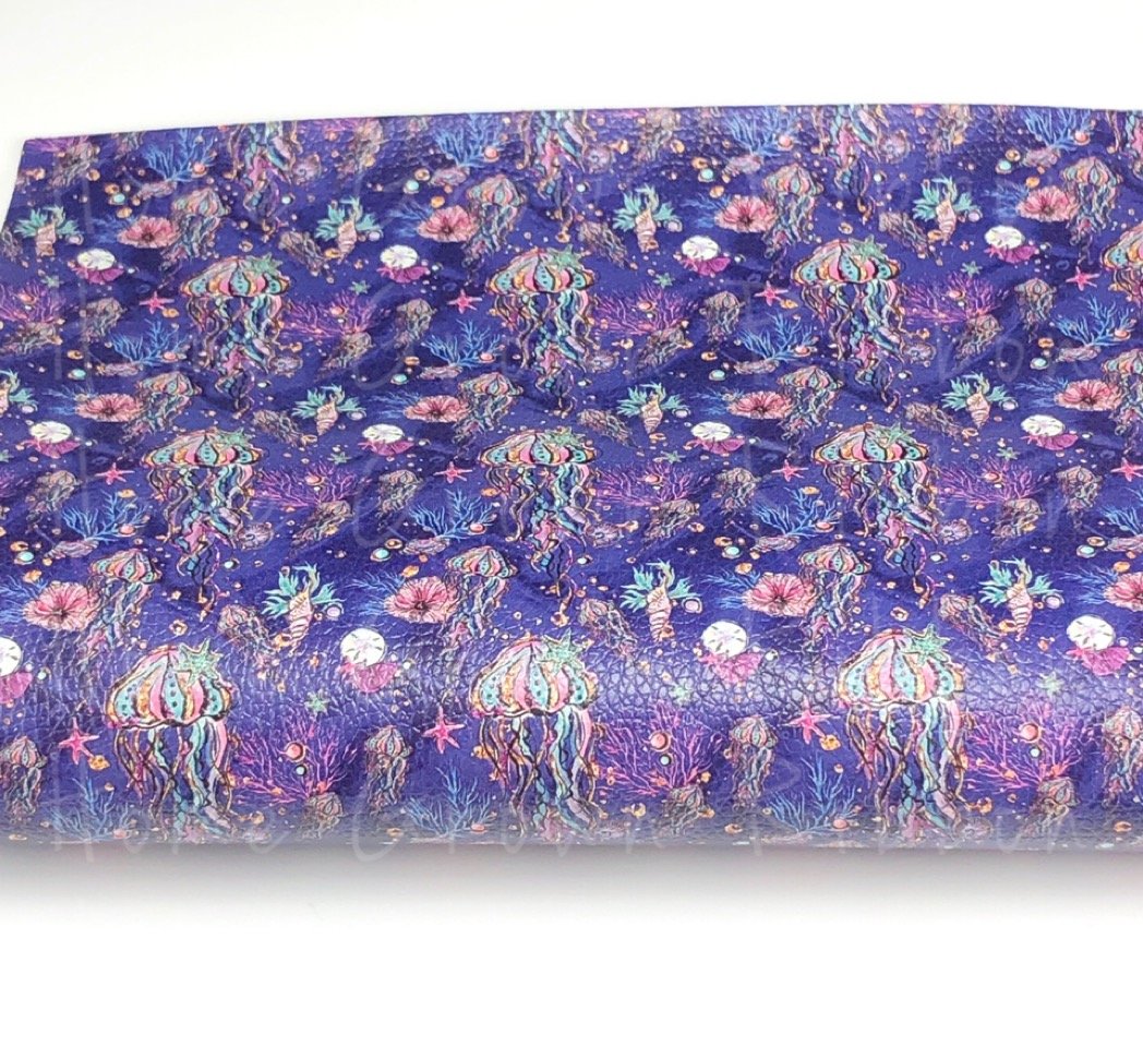 Jellyfish on Blue Faux Leather Sheet