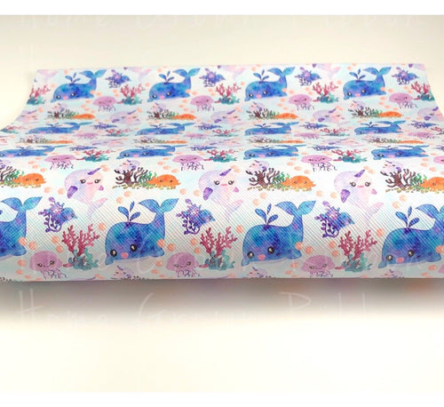 Ocean Creatures Watercolor Faux Leather Sheets