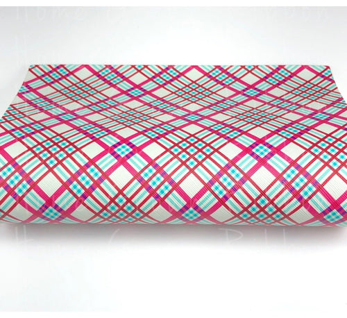 Plaid Blue Pink Faux Leather Sheet