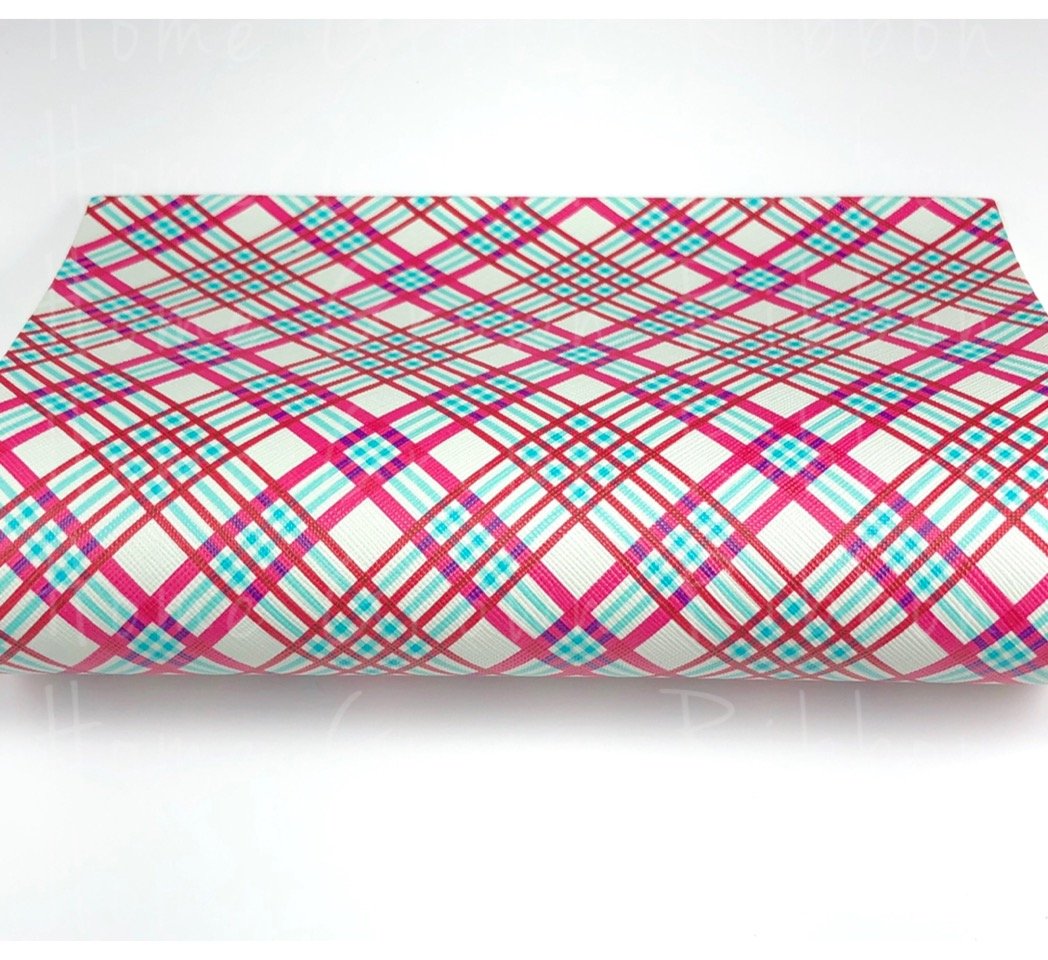 Plaid Blue Pink Faux Leather Sheet