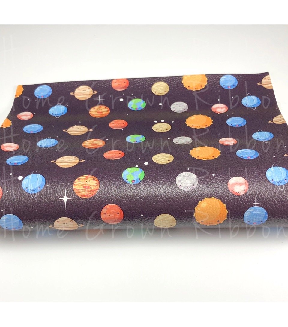 Solor System Planets Sun Faux Leather Vinyl Sheet