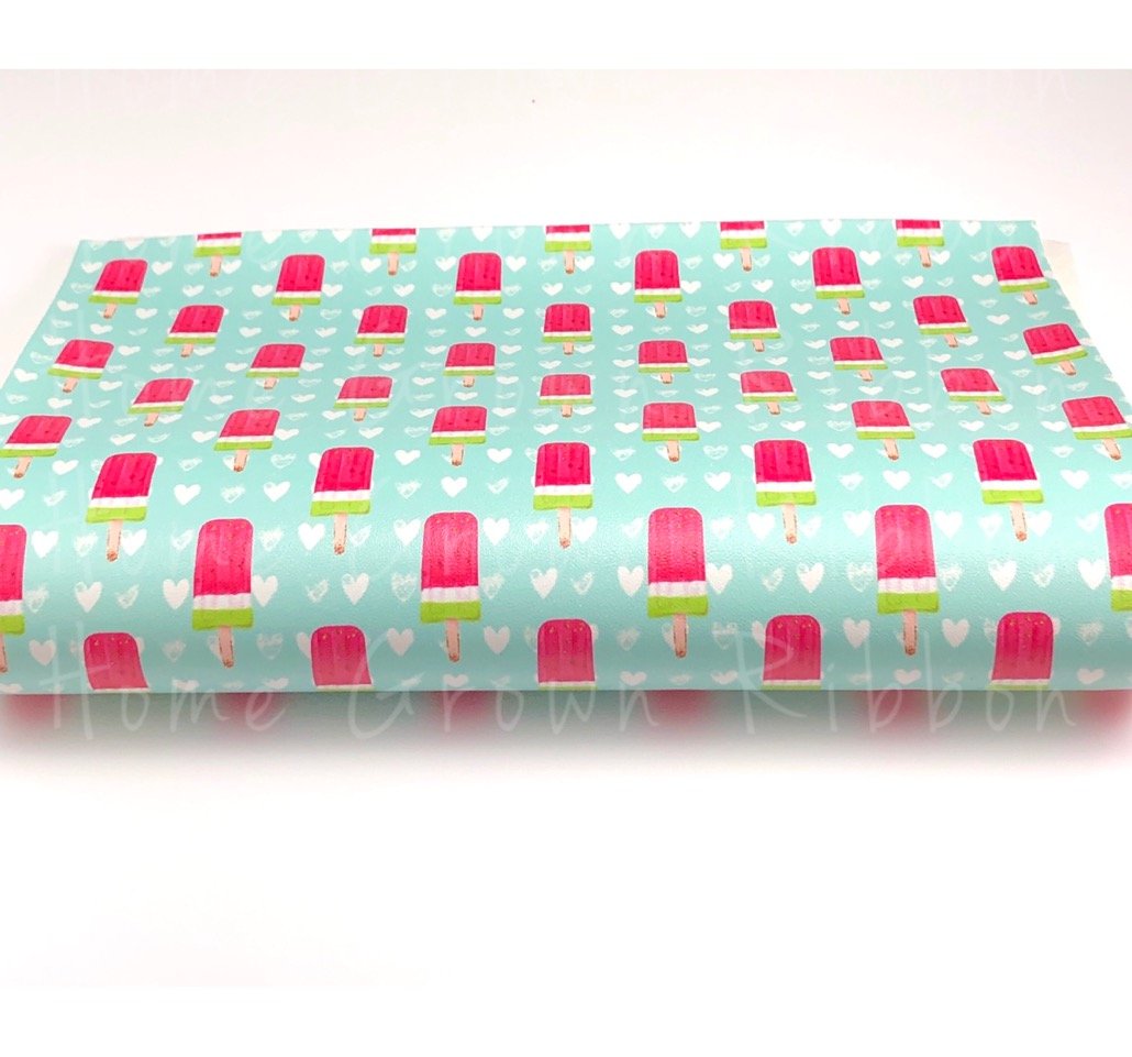 Watermelon Popsicle Faux Leather Vinyl Sheet