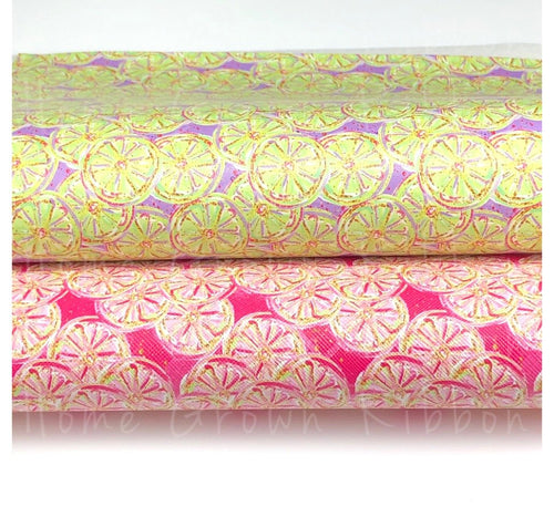 Lemon Slices Fruit Faux Leather Sheets - Pink - Purple