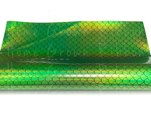 Green Metallic Mermaid Scales Faux Leather Vinyl Sheets A4 Size