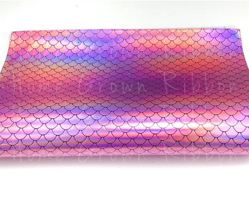Purple Metallic Mermaid Scales Faux Leather Vinyl Sheets A4 Size
