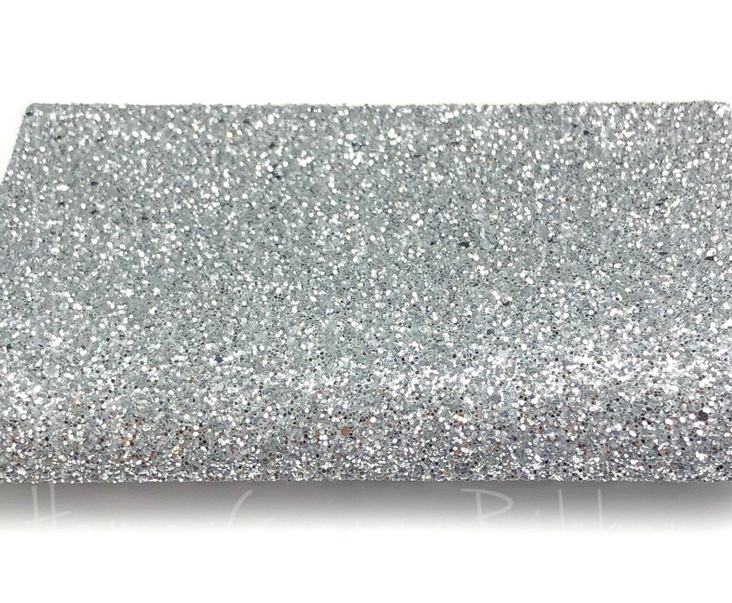 Silver Chunky Glitter Faux Leather Sheet Size A4