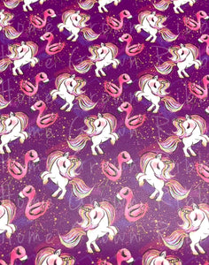 Unicorns and Flamingos on Purple Faux Leather Sheet