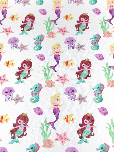 Mermaids Sea Creatures Seahorses Jelly fish Faux Leather Sheets