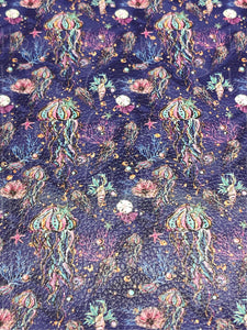Jellyfish on Blue Faux Leather Sheet