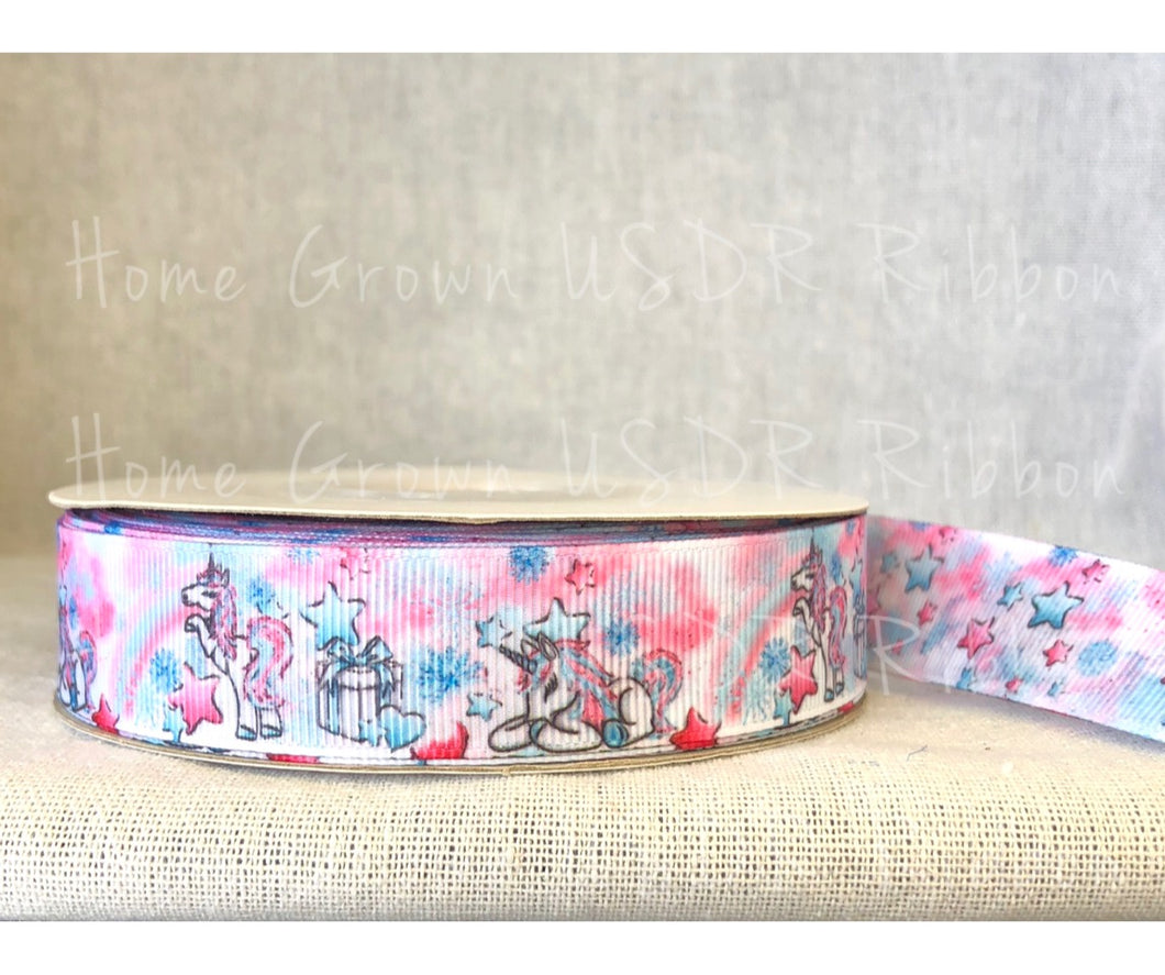 Unicorn Winter Gifts USDR Double Faced Grosgrain Christmas Ribbon 7/8
