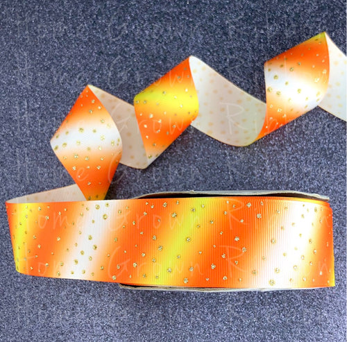 Candy Corn Ombre Glitter Ribbon Halloween USDR Grosgrain 1.5 Inch