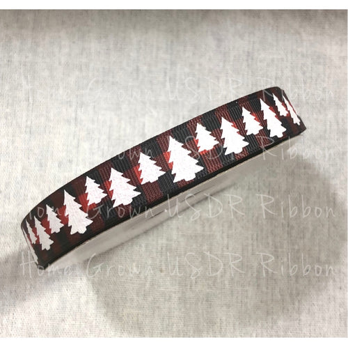 Christmas Trees on Red Buffalo Plaid Double Sided Ribbon
