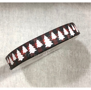 Christmas Trees on Red Buffalo Plaid Double Sided Ribbon