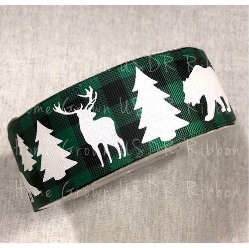 Animals on Green Buffalo Plaid Double Sided Ribbon