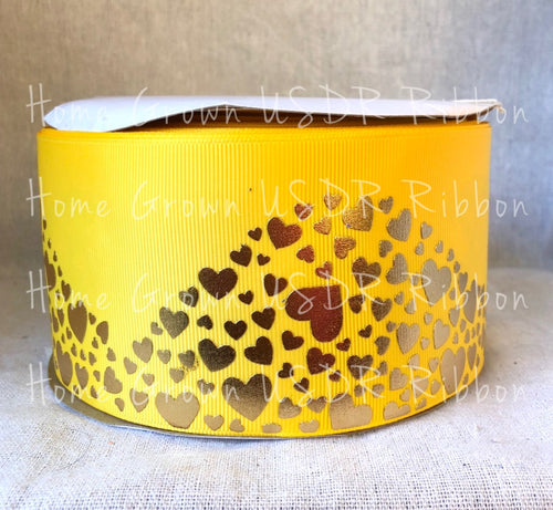 Gold Foil Hearts on Yellow
