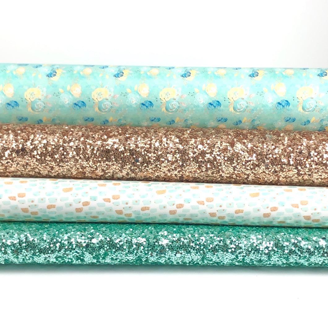 Mint Floral Glitter Sheet Bundle