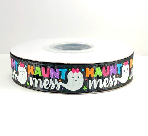 Haunt Mess Ghosts USDR Halloween Ribbon - 7/8 Inch