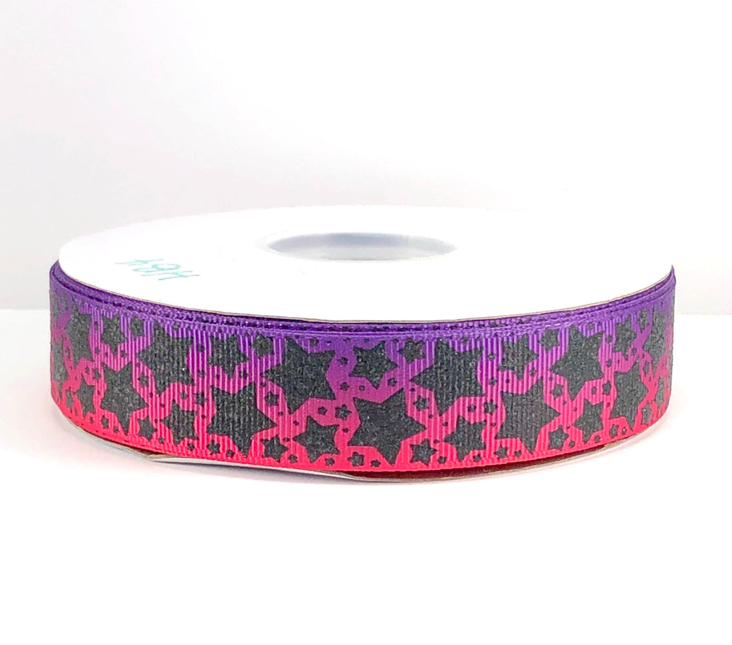 Black Glitter Stars on Pink & Purple Ombre - 7/8