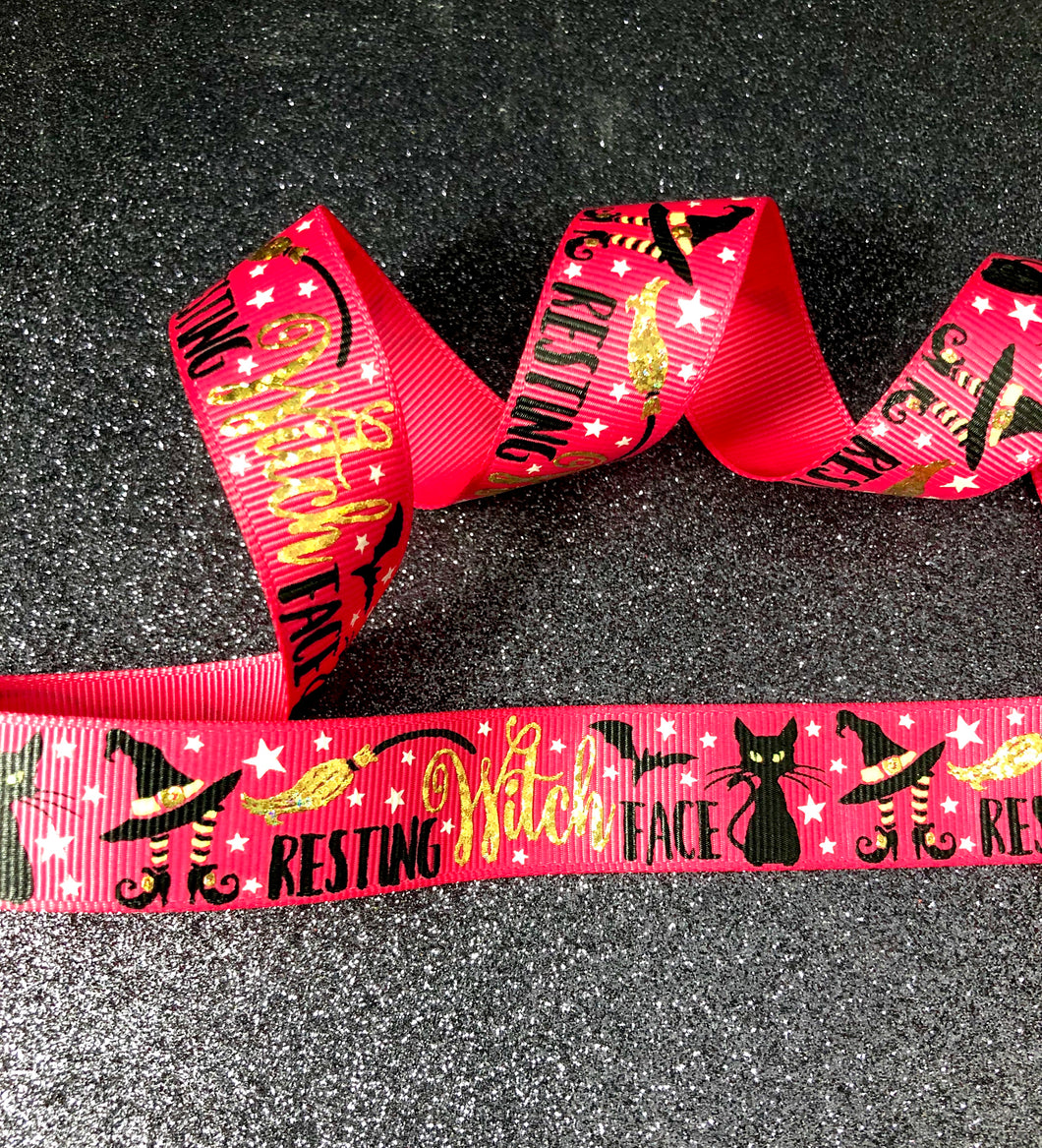 Resting Witch Face Halloween Ribbon - 7/8