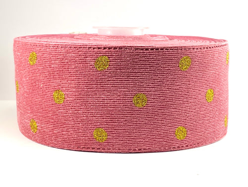 French Rose Pink Corduroy Ribbon with Gold Glitter - 3 Inch