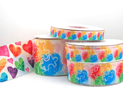 Autism Awareness Double Sided USDR Grosgrain Ribbon 5/8