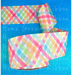 Spring Plaid Glitter Sparkles Double Sided USDR Grosgrain Ribbon - 1.5" - 3"