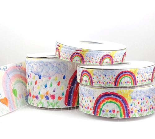 Rainbow Glitter Sparkles Double Sided USDR Grosgrain Ribbon 5/8