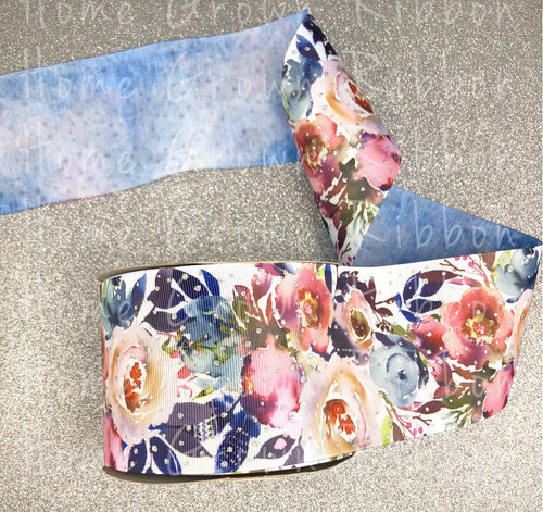 Rustic Roses with Denim Back Glitter Sparkles Double Sided USDR Grosgrain Ribbon - 7/8