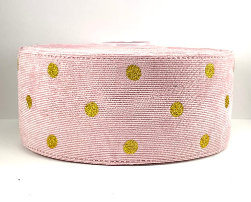 Light Pink Corduroy Ribbon with Gold Glitter - 3 Inch
