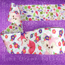 Load image into Gallery viewer, Floral Foxes Glitter Sparkles Double Sided USDR Grosgrain Ribbon 5/8&quot; - 7/8&quot; - 1.5&quot; - 3&quot;
