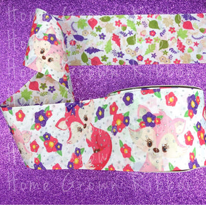 Floral Foxes Glitter Sparkles Double Sided USDR Grosgrain Ribbon 5/8" - 7/8" - 1.5" - 3"