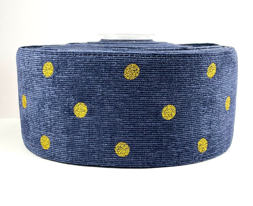 Navy Corduroy Ribbon with Gold Glitter - 3 Inch