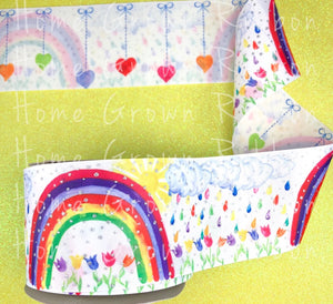 Rainbow Glitter Sparkles Double Sided USDR Grosgrain Ribbon 5/8" - 7/8" - 1.5" - 3"