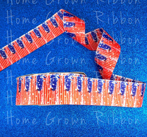 Distressed Flag Glitter Sparkles Double Sided USDR Grosgrain Ribbon 7/8" - 1.5" - 3"