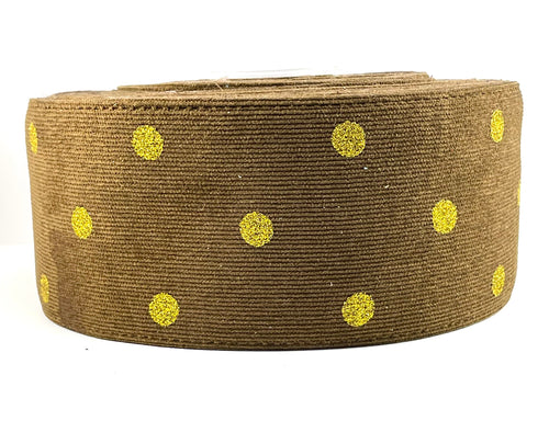 Brown Corduroy Ribbon with Gold Glitter - 3 Inch