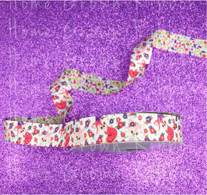 Floral Foxes Glitter Sparkles Double Sided USDR Grosgrain Ribbon 5/8" - 7/8" - 1.5" - 3"