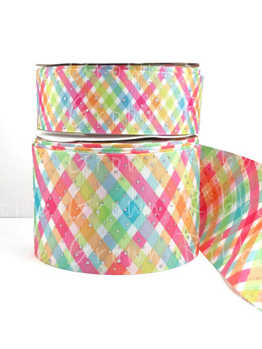 Spring Plaid Glitter Sparkles Double Sided USDR Grosgrain Ribbon - 1.5