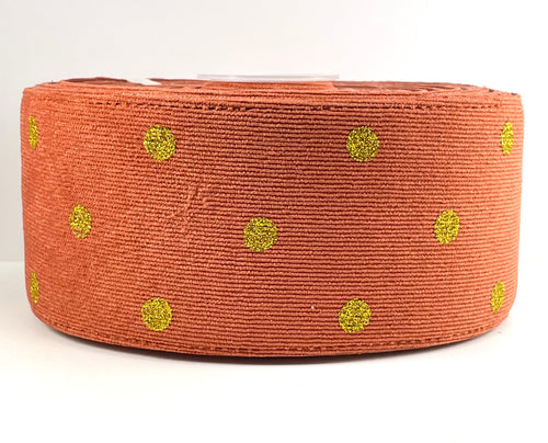 Burnt Orange Corduroy Ribbon with Gold Glitter - 3 Inch