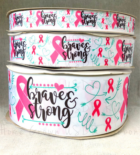 Brave and Strong Breast Cancer Awareness Ribbon - White - 7/8 Inch - 1.5 Inch - 3 Inch