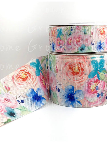 Summer Roses Glitter Sparkles Double Sided USDR Grosgrain Ribbon - 1.5