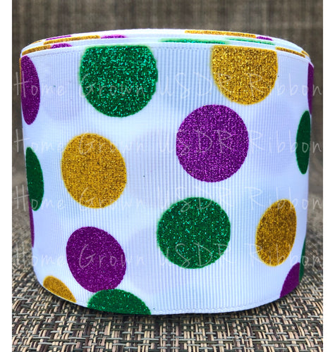 Mardi Gras USDR 3 Inch Grosgrain Ribbon - White