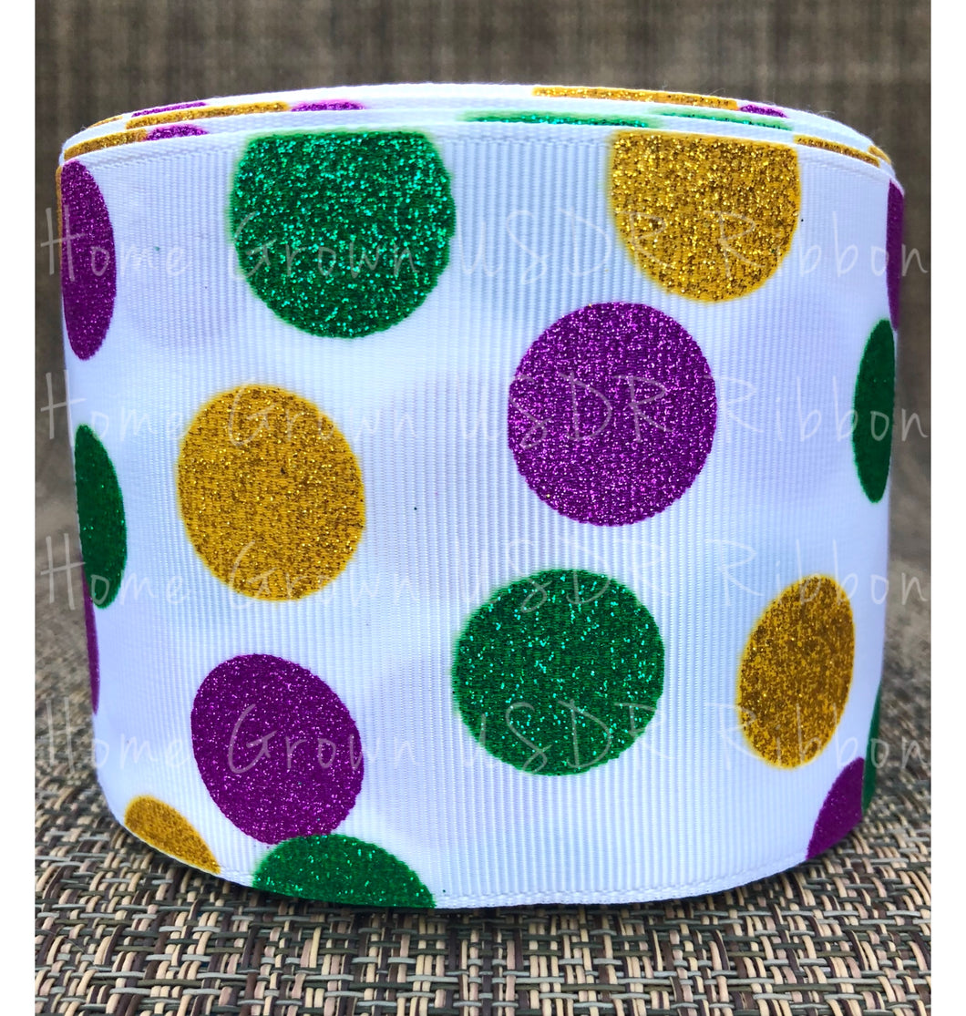 Mardi Gras USDR 3 Inch Grosgrain Ribbon - White