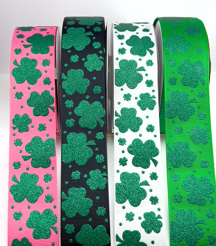 Green Glitter Shamrocks USDR St. Patricks Day USDR Ribbon - 1.5 Inch