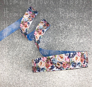 Rustic Roses with Denim Back Glitter Sparkles Double Sided USDR Grosgrain Ribbon - 7/8" - 1.5" - 3"